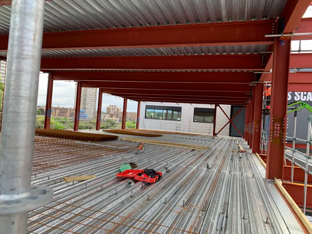 Intumescent coating applied to structural steelwork